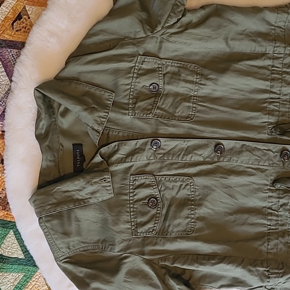 Talbots Linen Cotton Blend Dark Green Utility Lightweight Summer Jacket - Picture 8 of 11